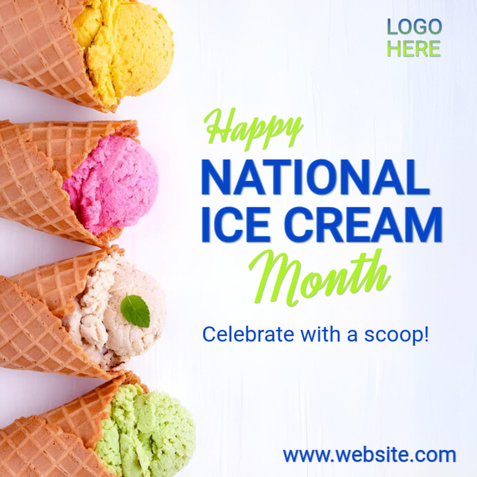 Happy National Ice Cream Month | Colorful Summer Ice Cream Flyer Design Instagram 帖子 template